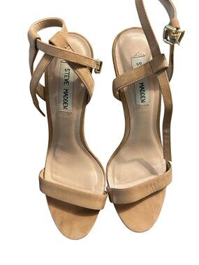 Steve Madden Nude Strappy High Heels Size 8 With Ankle Strap & Open Toe Design